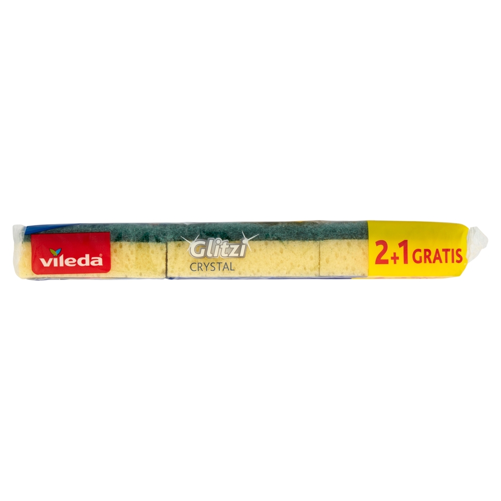 Vileda Glitzi Crystal - spugna abrasiva da cucina con trattamento antibatterico sulla fibra, 3x